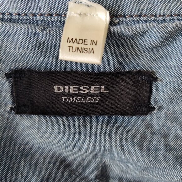 Diesel Western Distressed Chambray Snap Front Cotton Thin Soft Denim Shirt Sz S - Picture 10 of 11